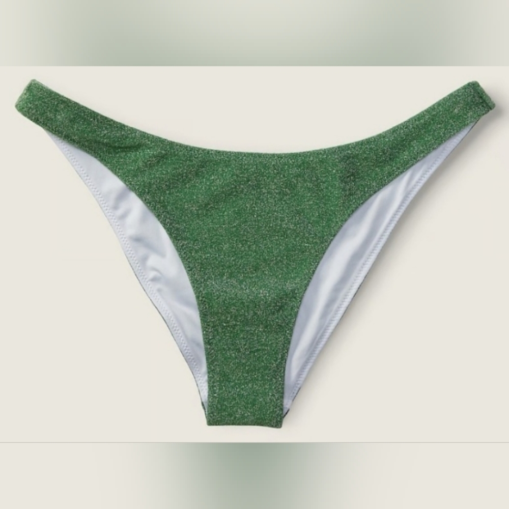 L PINK Swim Shimmer Brazilian Bikini Bottom Green